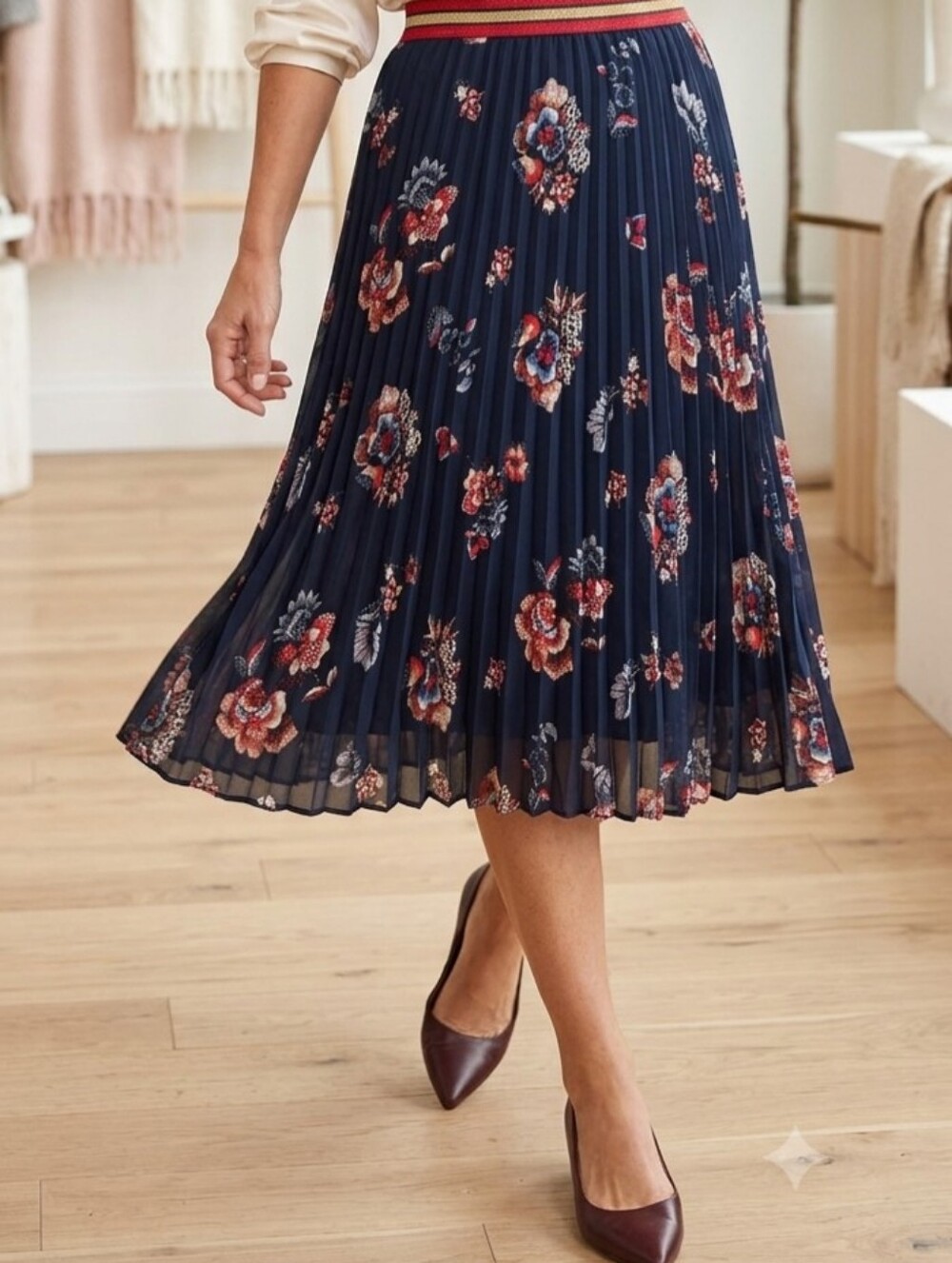 Heart Soul Navy Floral A-Line Skirt